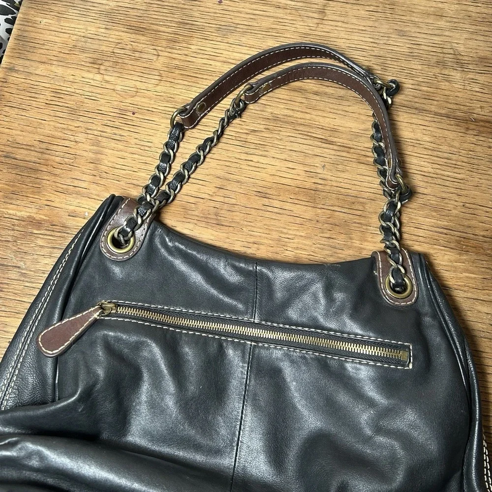 HOBO‎ International Black Leather Messenger Shoulder Bag Purse Slouchy Flip